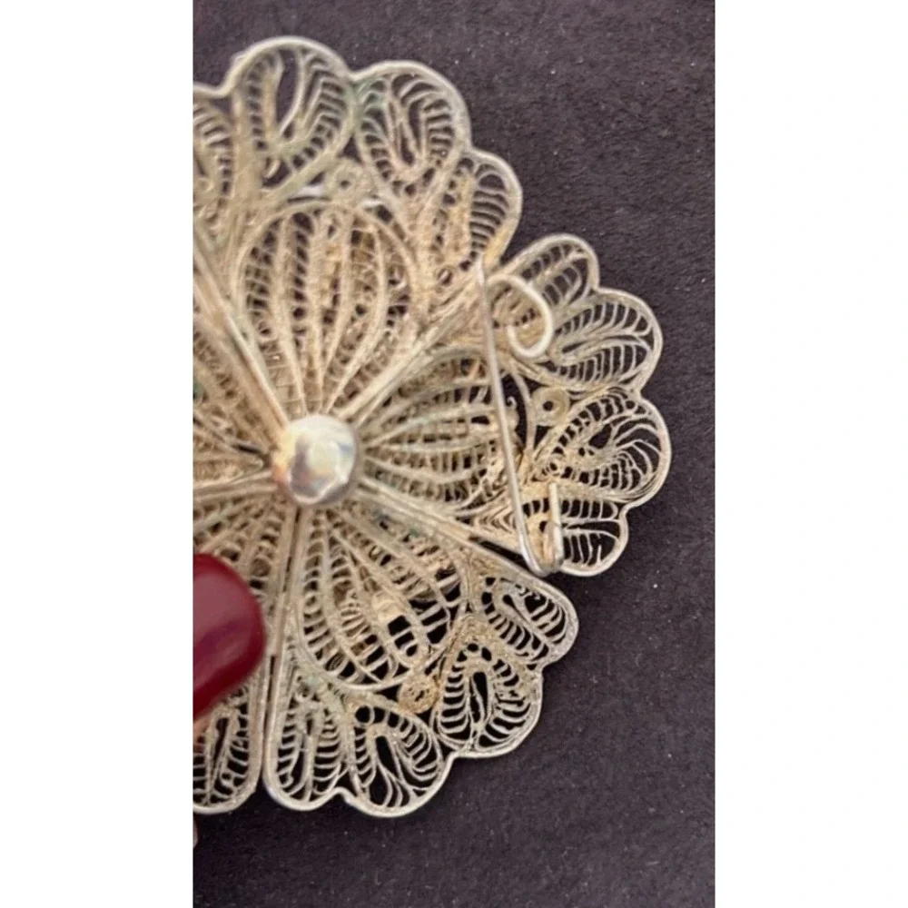 Vintage Filigree Flower Brooch Pin Layered Spun Metal Wire Floral As Is*